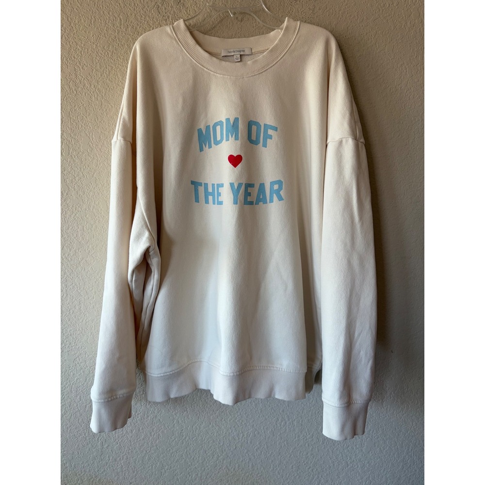 Favorite Daughter Mom of the Year Sweatshirt XL Cream Blue Graphic 45FHU3MY6042